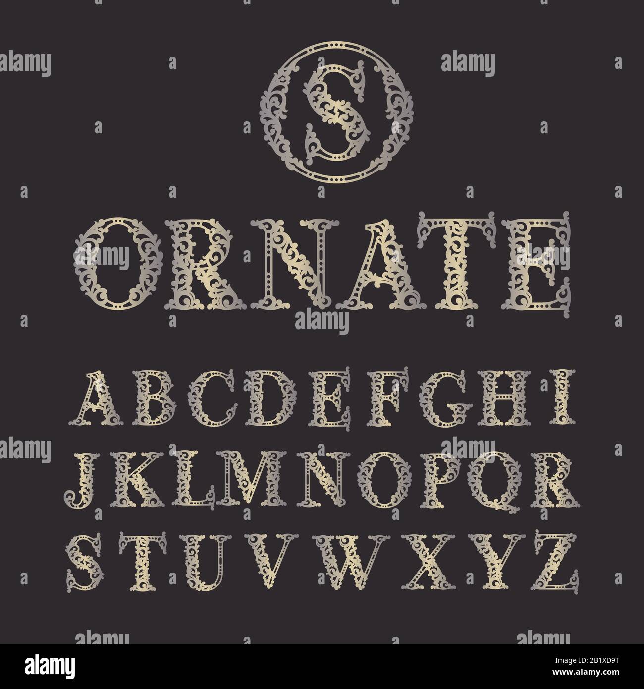 Vignetten-Großbuchstabe, Drall-Alphabet-Satz, ornamentales Monogramm Stock Vektor