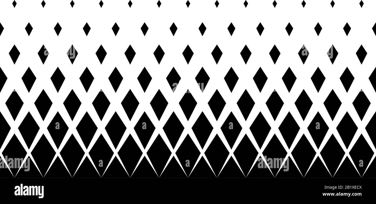 Geometrisches Muster von schwarzen Rauten auf weißem Hintergrund.Nahtlos in eine Richtung.Option mit kurzer Ausblendung.8 Figuren in der Höhe. Stock Vektor
