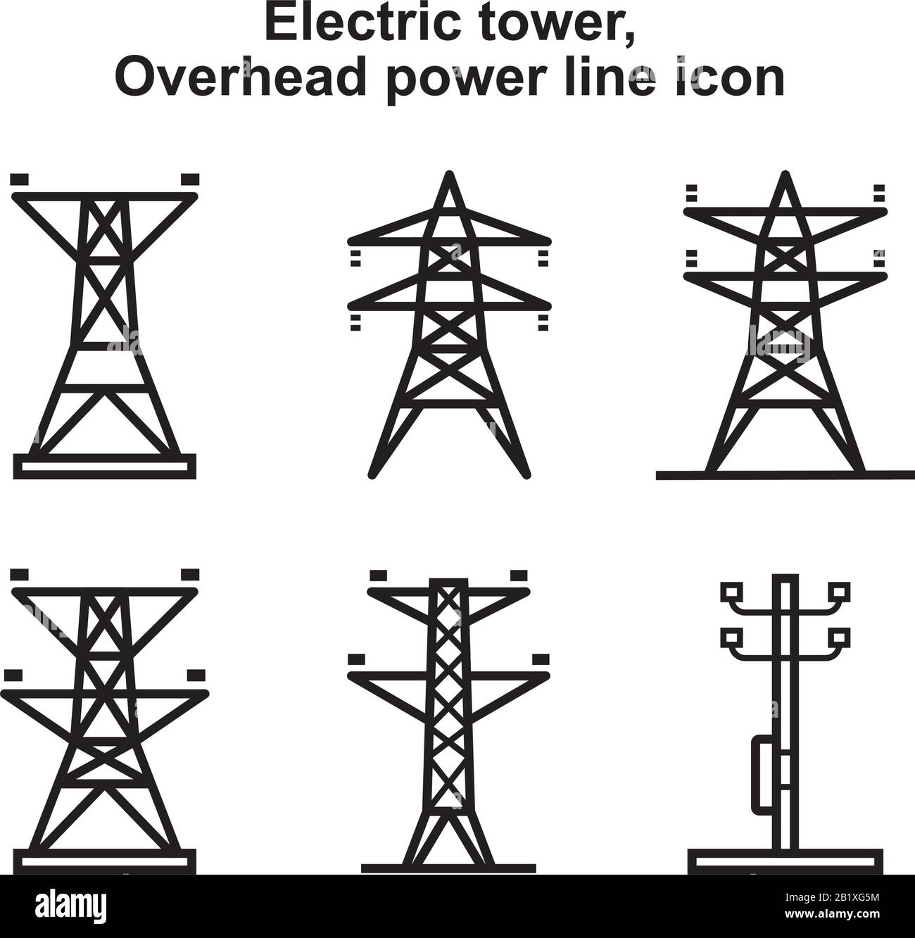 Elektrischer Turm, Oberleitung Symbol Vorlage schwarz Farbe editierbar. Elektrischer Turm, Oberleitungssymbol Symbol für flache Vektorgrafiken für g Stock Vektor