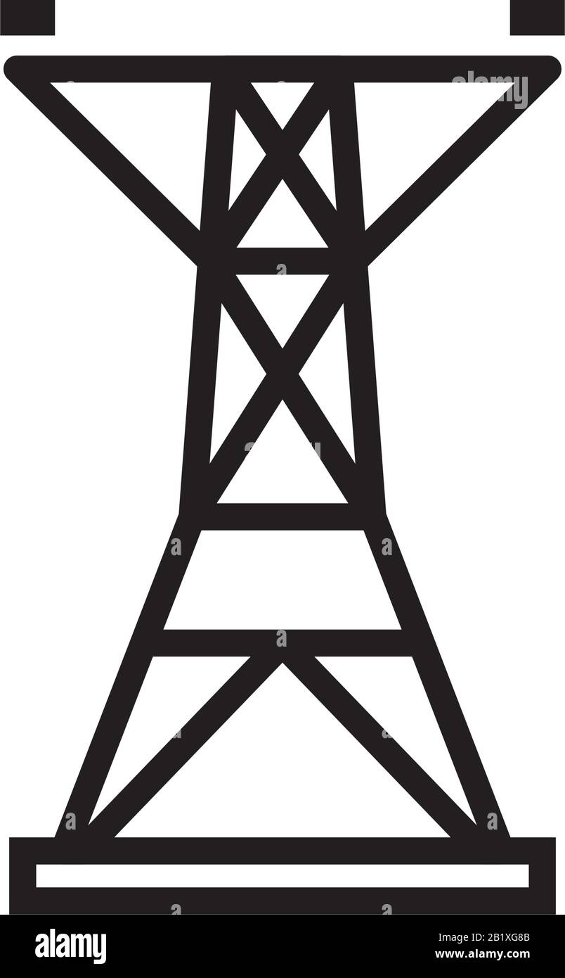 Elektrischer Turm, Oberleitung Symbol Vorlage schwarz Farbe editierbar. Elektrischer Turm, Oberleitungssymbol Symbol für flache Vektorgrafiken für g Stock Vektor