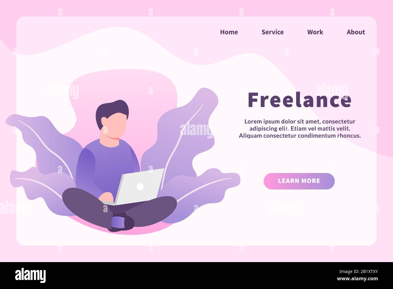 Freiberuflich mit Freelancer-Konzept mit Mann Crosslegs verwenden Laptop für Website-Vorlage oder Landing Homepage Vektor Stockfoto