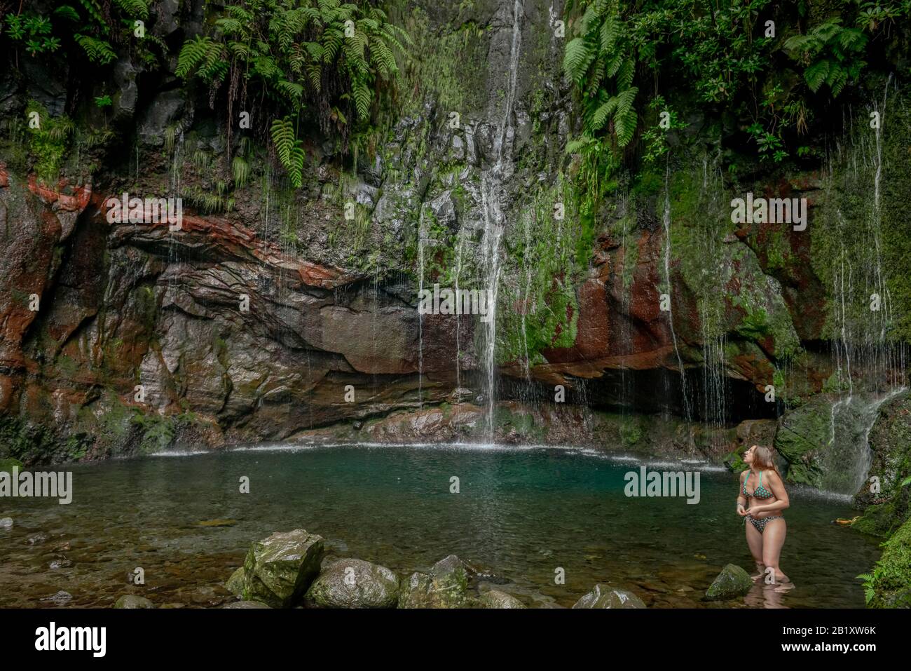 Wasserfall '25 Fontes', Rabacal-Tal, Zentralgebirge, Madeira, Portugal Stockfoto