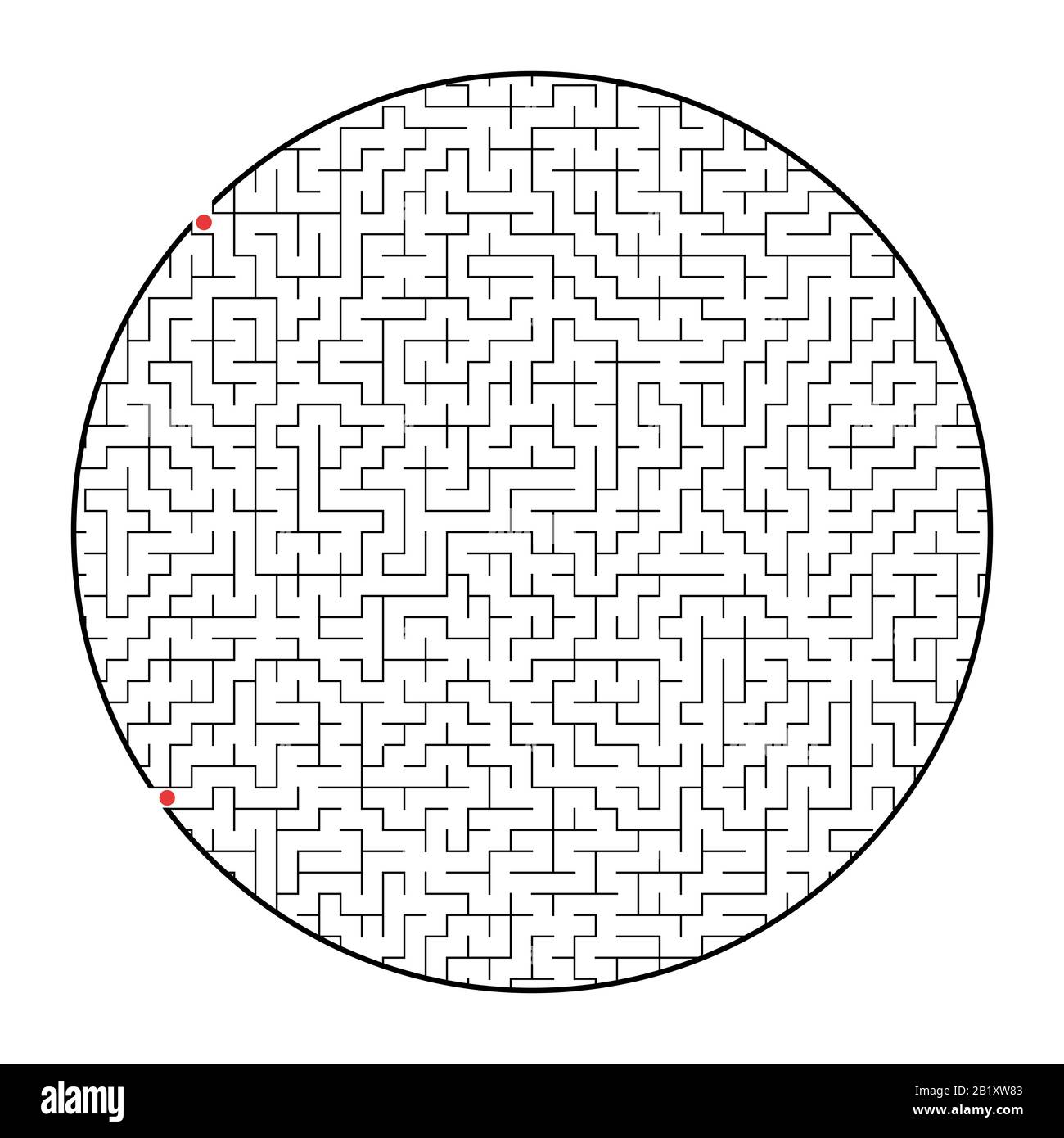 Schwieriges rundes Labyrinth. Spiel für Kinder und Erwachsene. Puzzle für Kinder. Labyrinth-Rätsel. Flache Vektorgrafiken isoliert auf weißem Hintergrund Stock Vektor