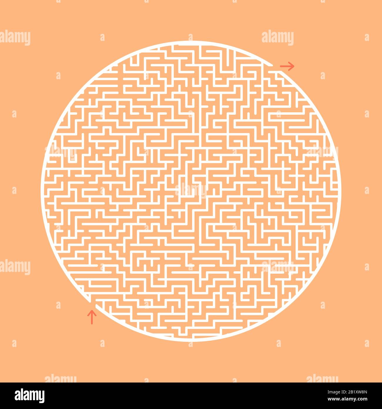 Schwieriges rundes Labyrinth. Spiel für Kinder und Erwachsene. Puzzle für Kinder. Labyrinth-Rätsel. Flache Vektorgrafiken isoliert auf Farbhintergrund Stock Vektor