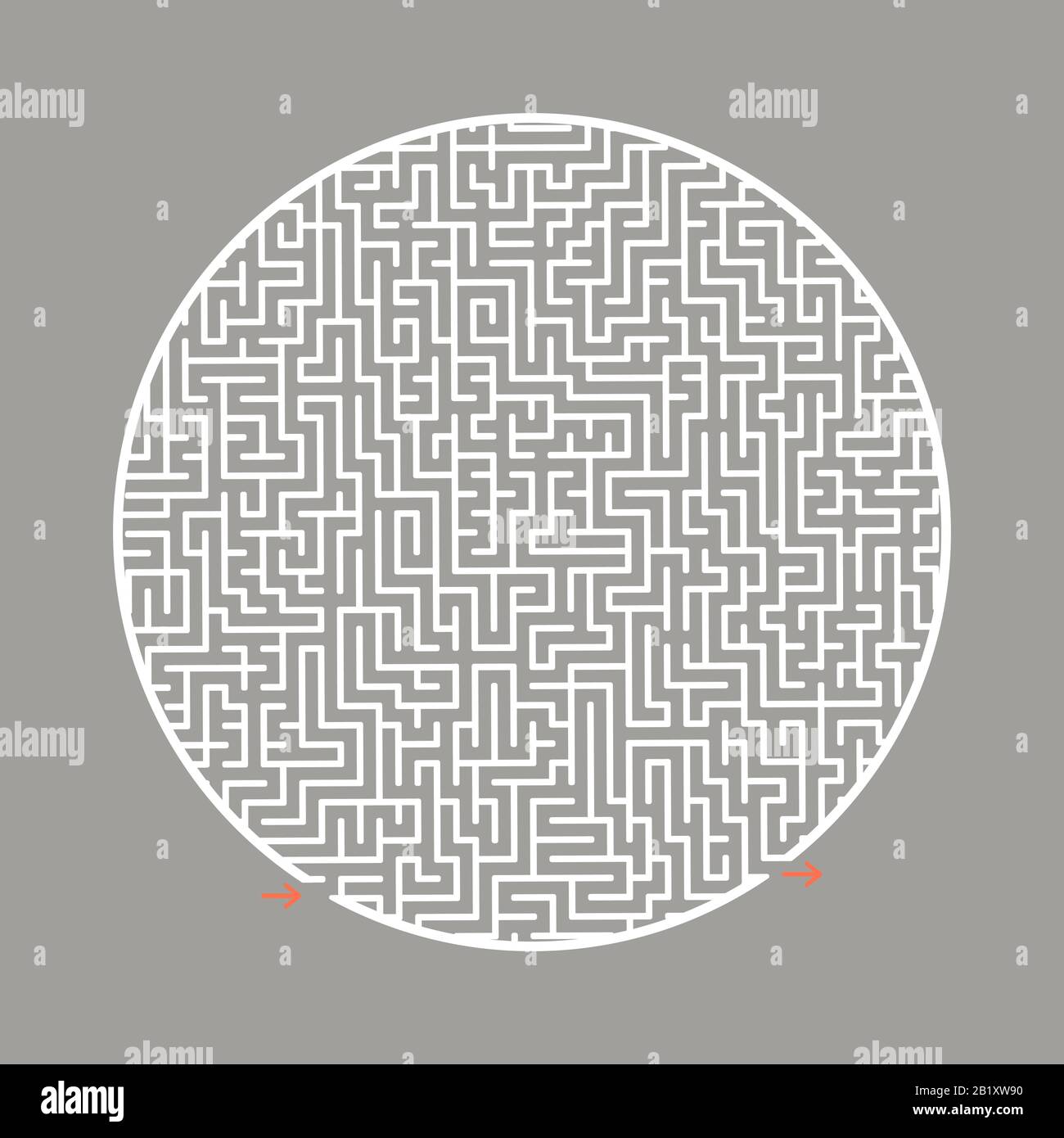 Schwieriges rundes Labyrinth. Spiel für Kinder und Erwachsene. Puzzle für Kinder. Labyrinth-Rätsel. Flache Vektorgrafiken isoliert auf Farbhintergrund Stock Vektor