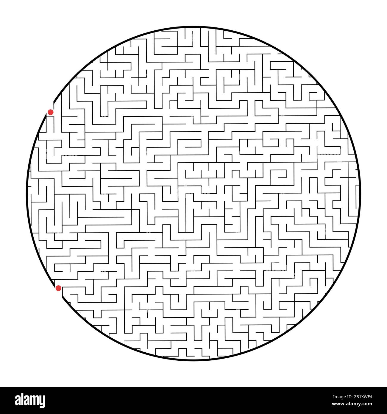 Schwieriges rundes Labyrinth. Spiel für Kinder und Erwachsene. Puzzle für Kinder. Labyrinth-Rätsel. Flache Vektorgrafiken isoliert auf weißem Hintergrund Stock Vektor