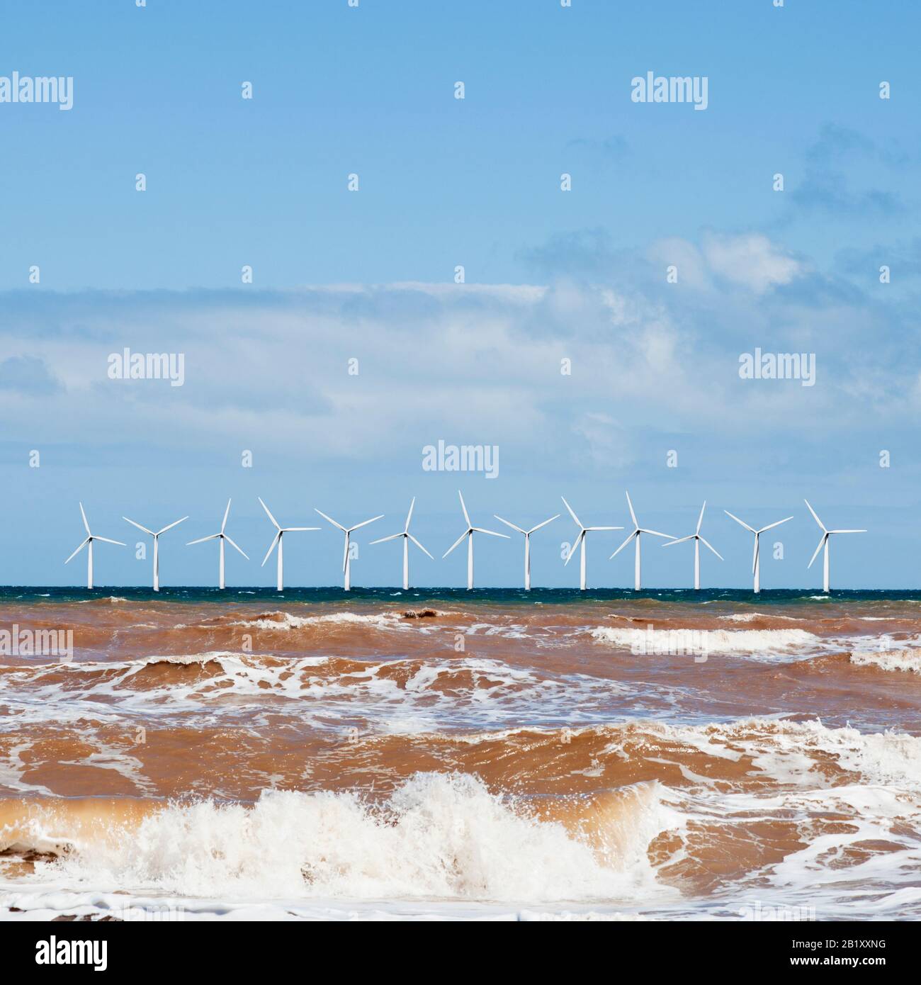 Offshore-Windenergieanlagen, Windpark auf See, (digitaler Verbund) Stockfoto