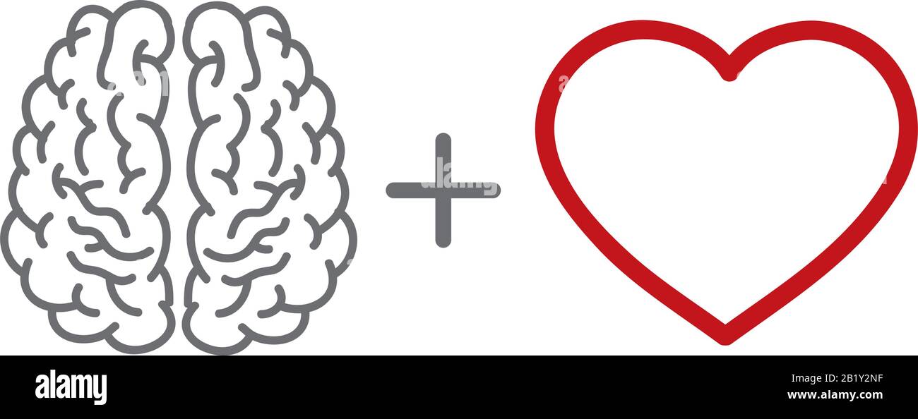 Rotes Herz und menschliches Gehirn, vektorgrafisches Designelement Stock Vektor