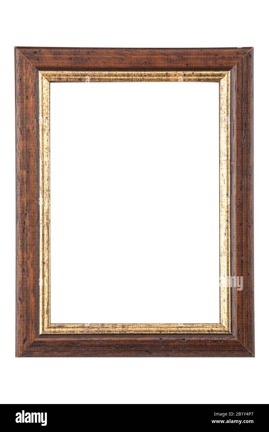 Brauner und goldener Rahmen auf weißem Hintergrund Stockfoto