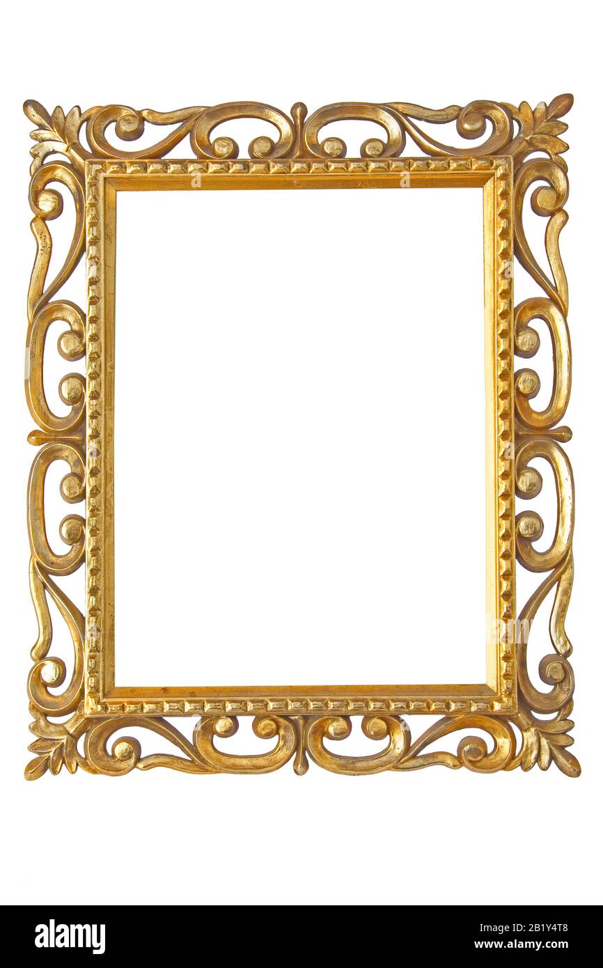 Foto von rustikalem goldenem Rahmen auf weißem Hintergrund Stockfoto