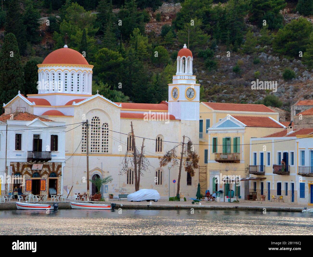 Abendstimmung auf der Insel Meis, auch Kastellorizo, Agios-Nikolaos-Kirche, Insel Meis, Griechenland genannt Stockfoto
