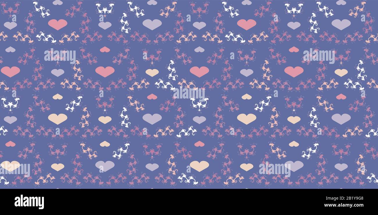 Pastellherzen nahtloses Vektor-blaues Damastmuster Stock Vektor