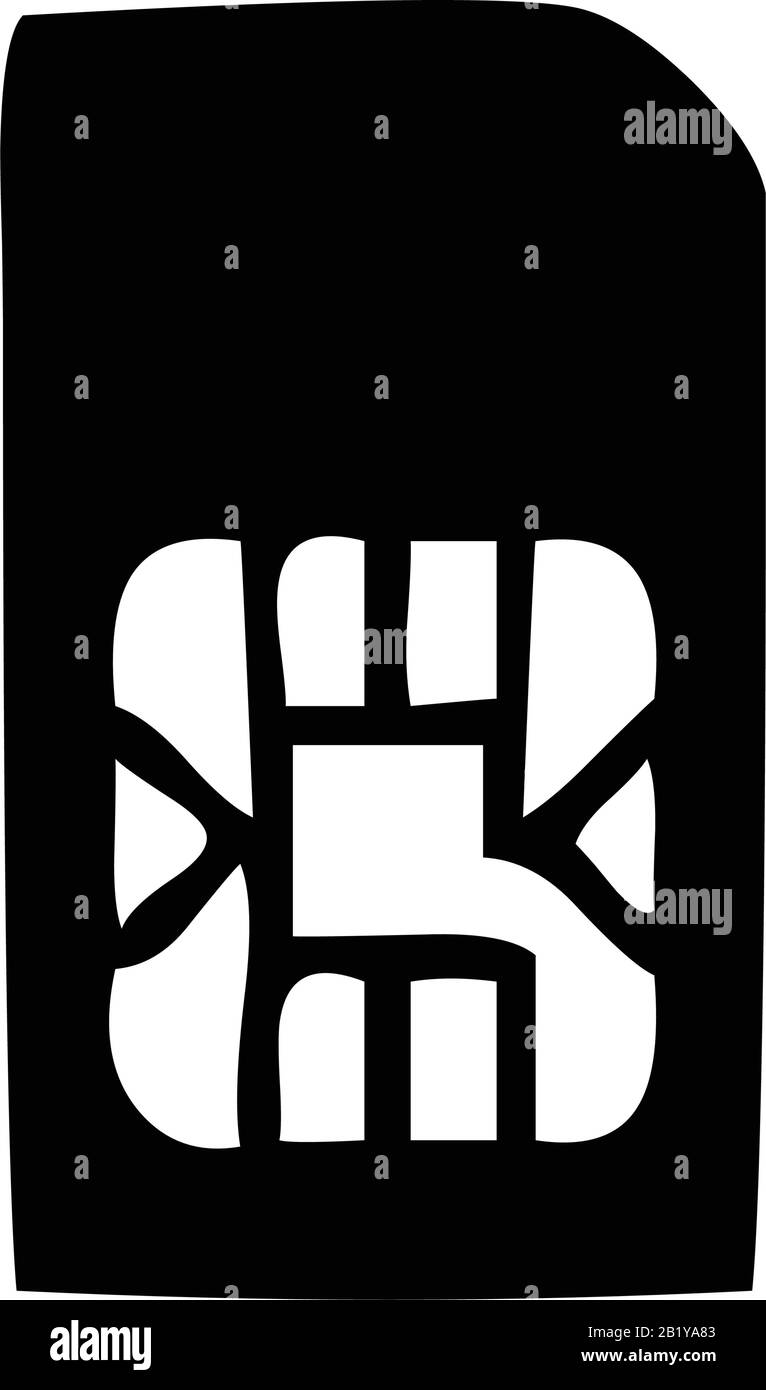 sim-Karte für Handy und Smartphone Silhouette, Symbol, Umriss, Vektor-Illustration, in schwarz-weiß Farbe, isoliert auf weißem Hintergrund Stock Vektor