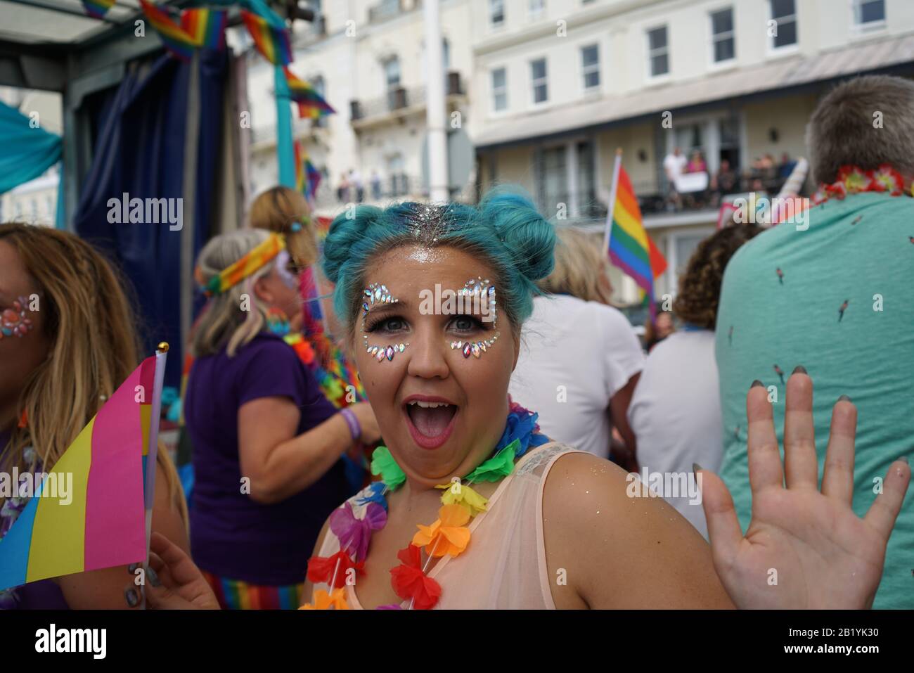 Frauen feiern Stolz auf Parade Float Stockfoto