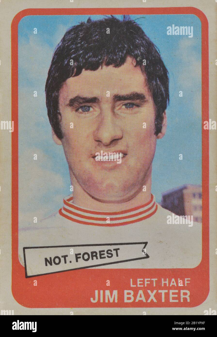 Schottischer Fußballer, Fußballkarte von Jim Baxter, Nottingham Forest. Etwa in den 1960er Jahren Stockfoto