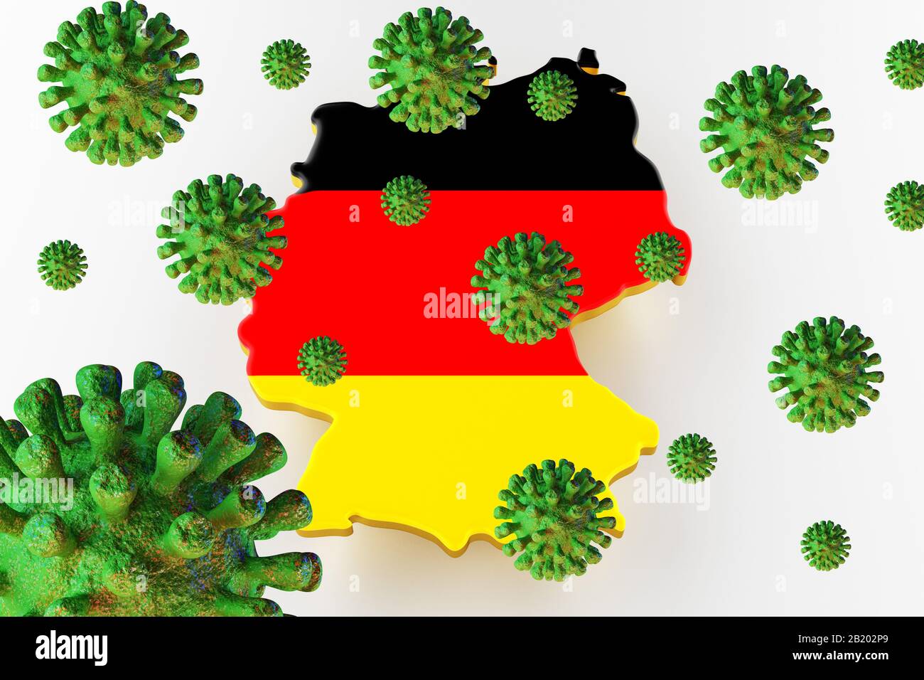 Ansteckende HIV-AIDS, Flur oder Coronavirus mit Deutschlandkarte. Coronavirus von Chine. 3D-Rendering Stockfoto