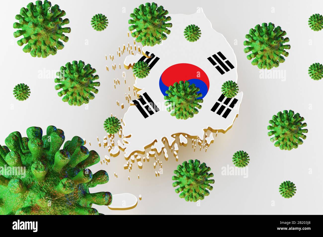 Ansteckende HIV-AIDS, Flur oder Coronavirus mit Südkorea Karte. Coronavirus von Chine. 3D-Rendering Stockfoto