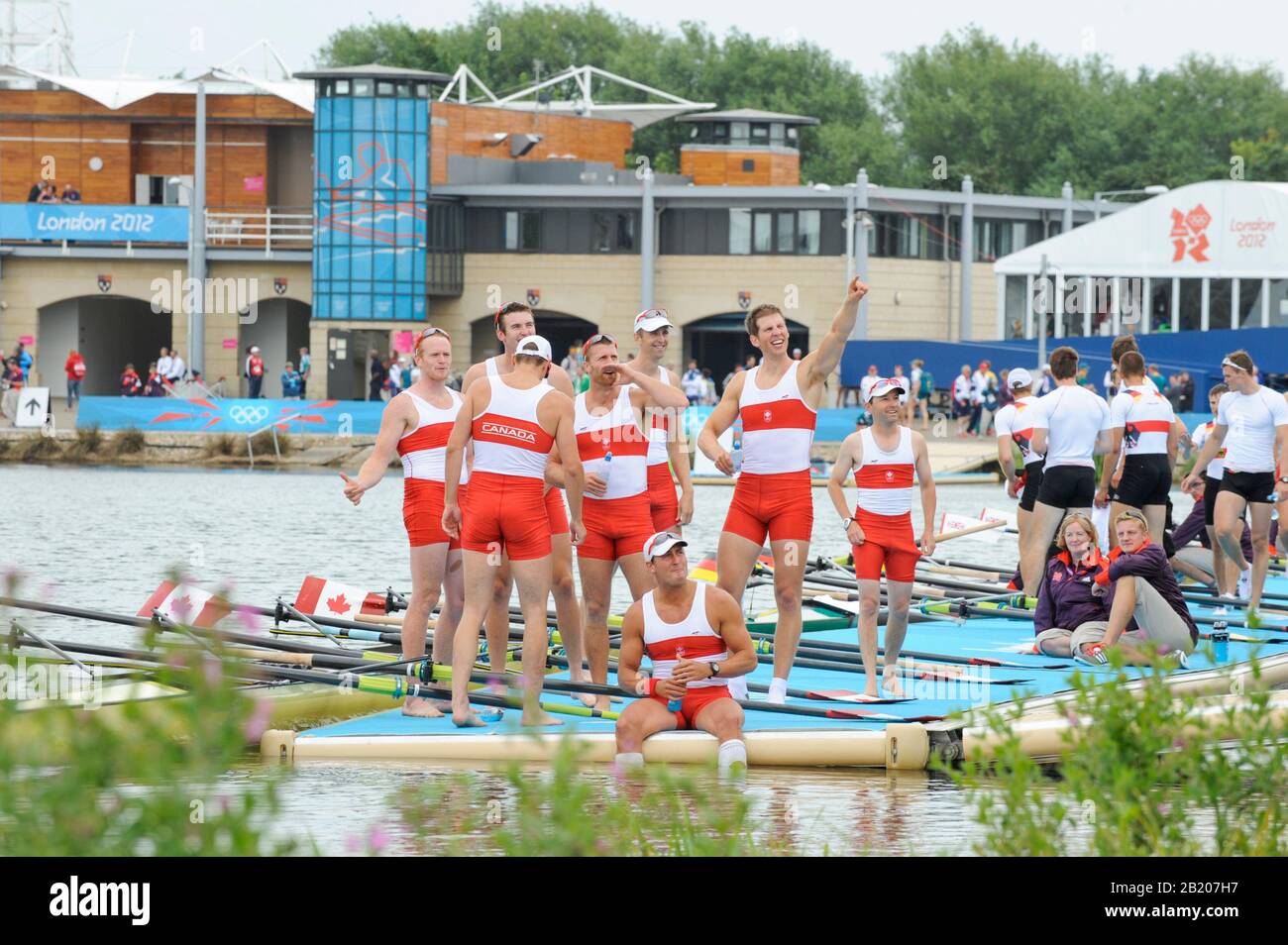 Eton Dorney, Windsor, Großbritannien, 2012 London Olympic Regatta, Dorney Lake. Eton Rowing Center, Berkshire[ Rowing]. Beschreibung; Herren Achter Finale. CANM8+. Gabriel BERGEN (b) , Douglas CSIMA (2) , Rob GIBSON (3) , Conlin MCCABE (4) , Malcolm HOWARD (5) , Andrew BYRNES (6) , Jeremiah BROWN (7) , Will CROTHER (s) , Brian PRICE (c) Dorney Lake. 12:52:52 Mittwoch 01/08/2012. [Pflichtgutschrift: Peter Spurrier/Intersport Images] Dorney Lake, Eton, Großbritannien. Austragungsort, Rowing, 2012 London Olympic Regatta. Stockfoto