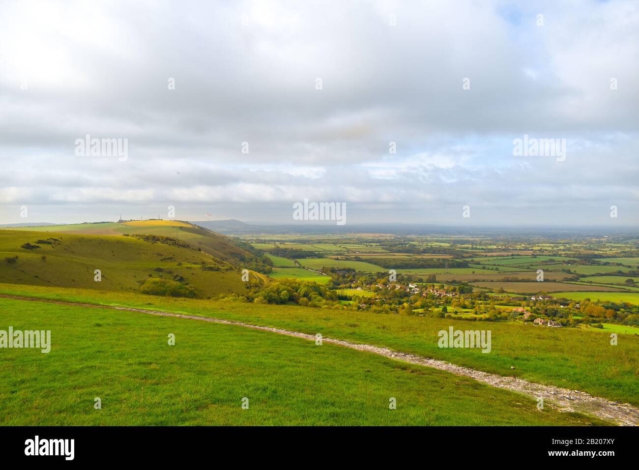 Devils Dyke an einem nebligen Tag, Sussex Stockfoto
