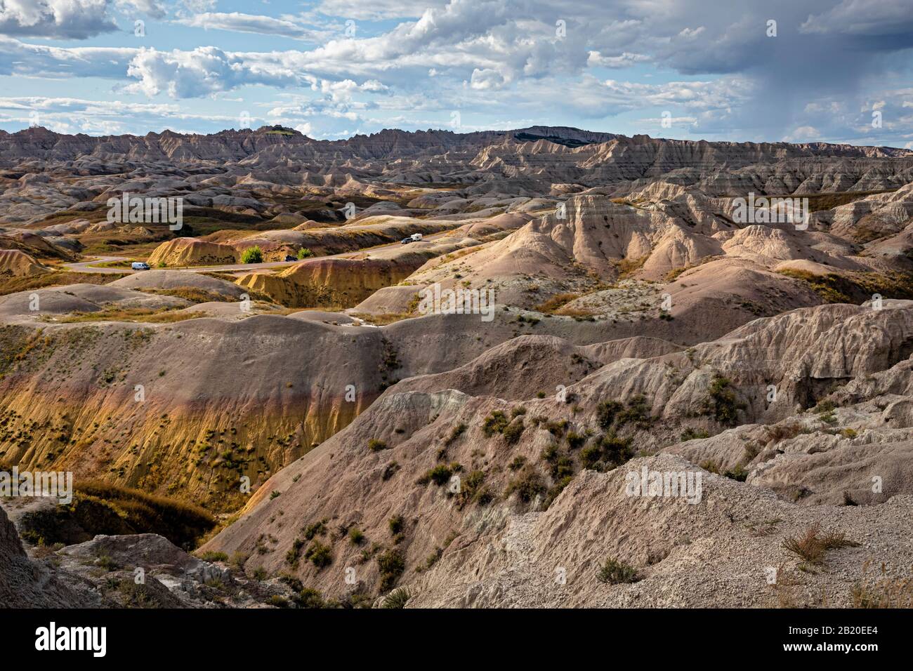 SD00226-00...SOUTH DAKOTA - Bunte Buttes vom Conata Basin Aus Blick Auf den Badlands National Park. Stockfoto