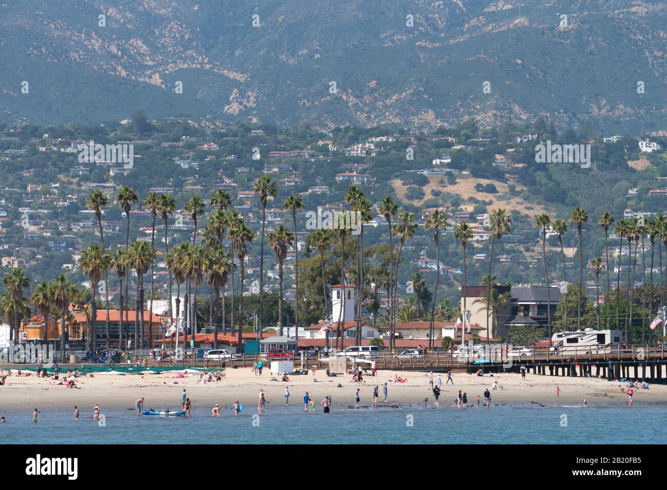 Die Palmen und Strand an der Küste von Santa Barbara in Kalifornien, Vereinigte Staaten von Amerika. Stockfoto