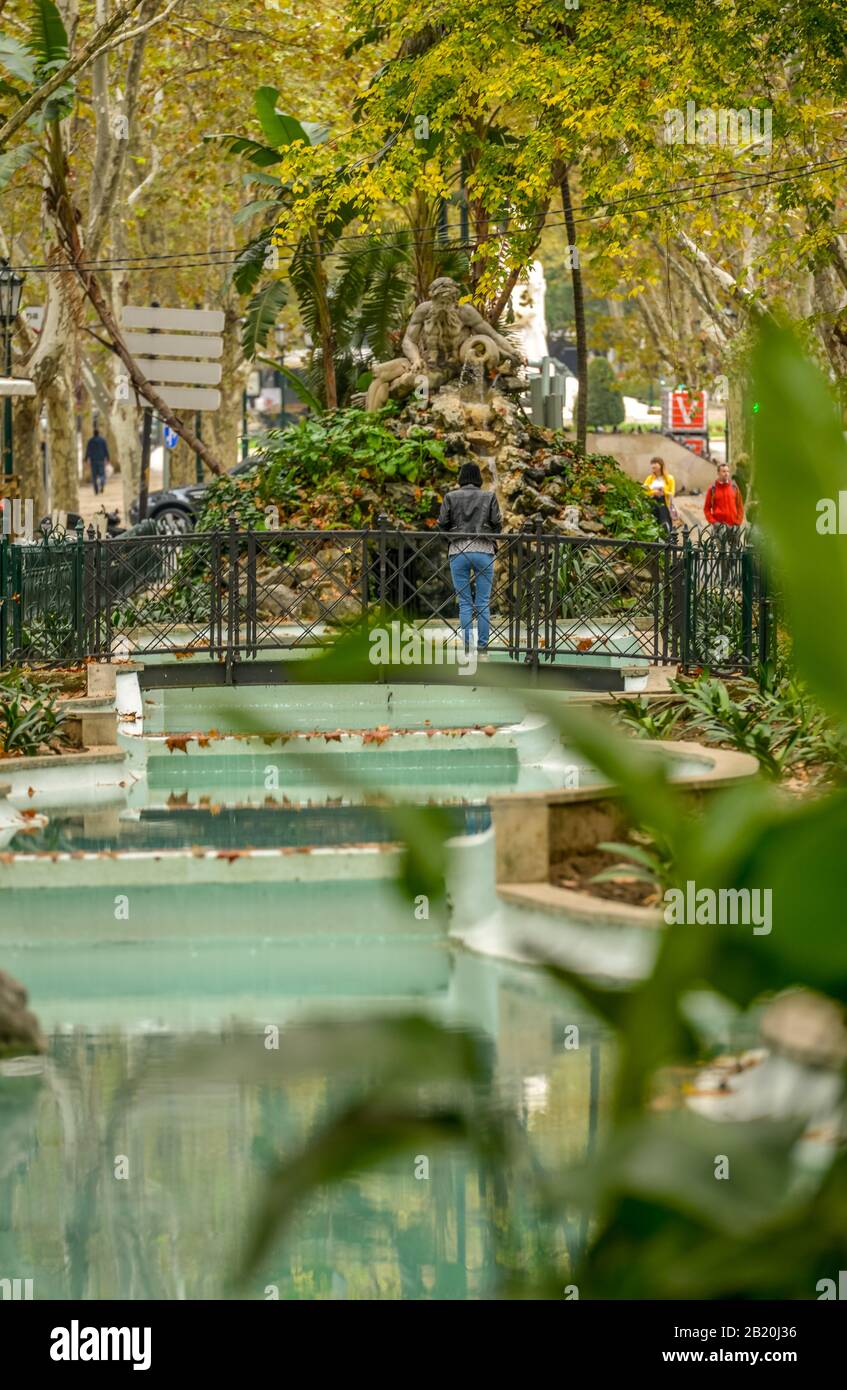 Brunnen, der Avenida da Liberdade, Lissabon, Portugal Stockfoto