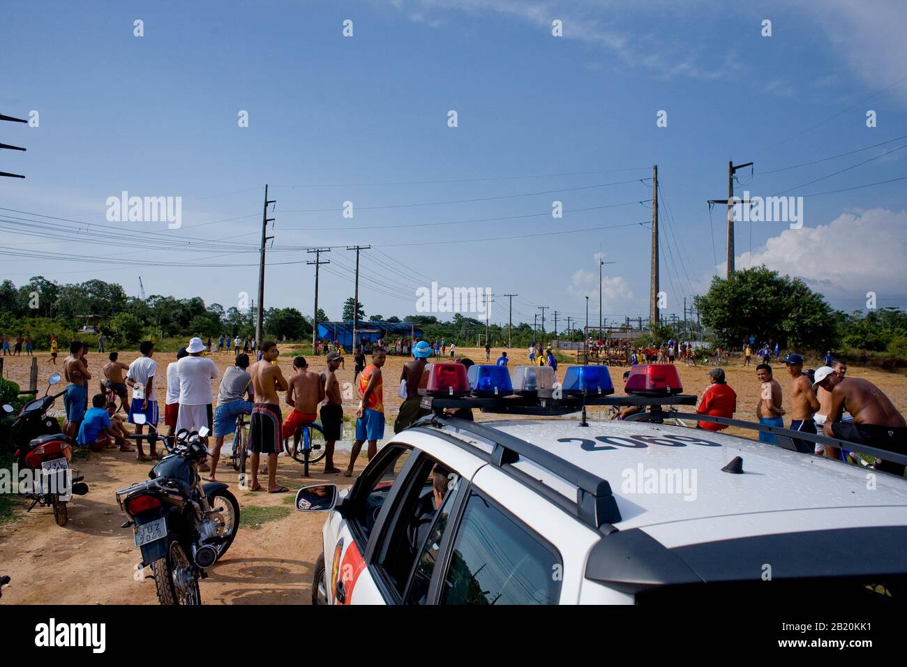 Spiel des Fußballs, Barreiro Slum, Belém, Pará, Brasilien Stockfoto