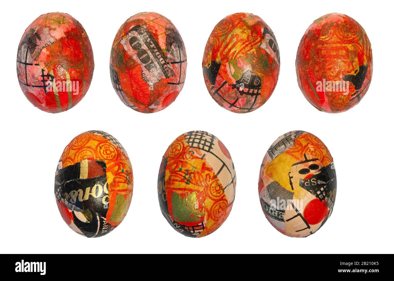 Handbemalte Ostereier mit Blattgold und Dollar, handbemalt, ausgenommen, Deutschland Stockfoto