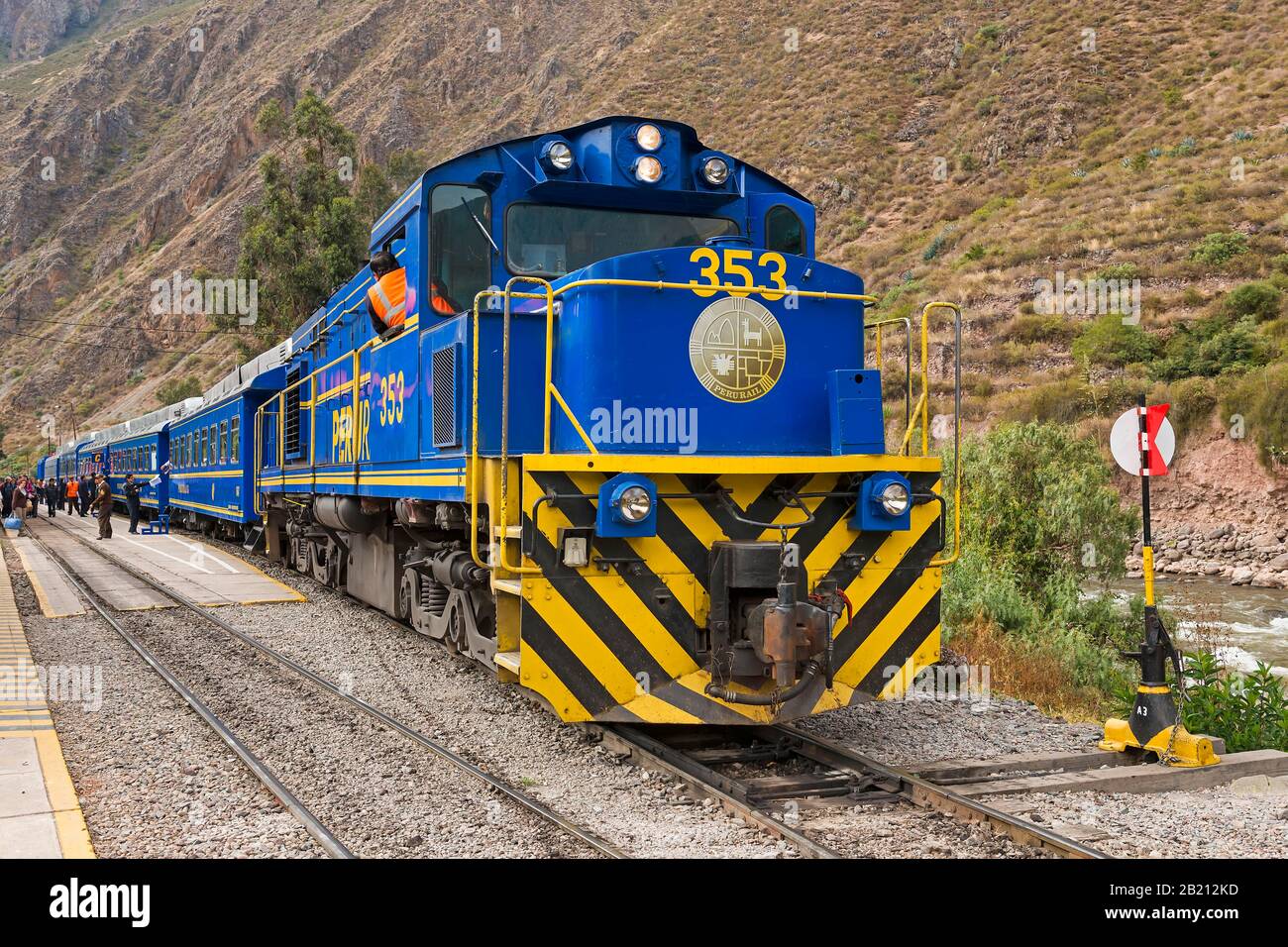 Perurail, peruanische Südbahn, Ferrocarril del Sur, auf dem Weg von Cusco nach Machupicchu, Peru Stockfoto