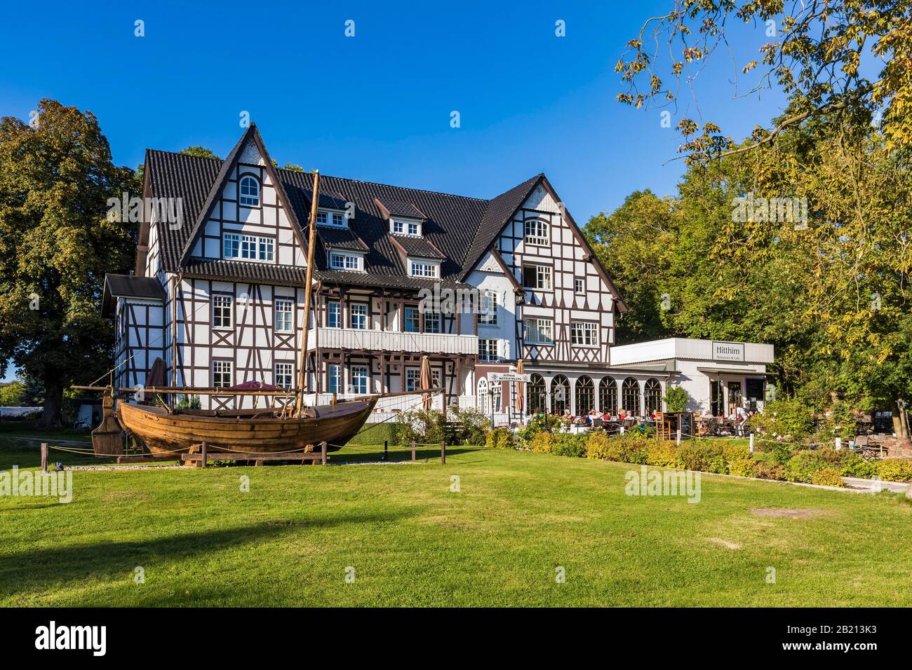 Restaurant und Café im Hotel Hitthim, Kloster, Insel Hiddensee, Mecklenburg-Vorpommern, Deutschland Stockfoto