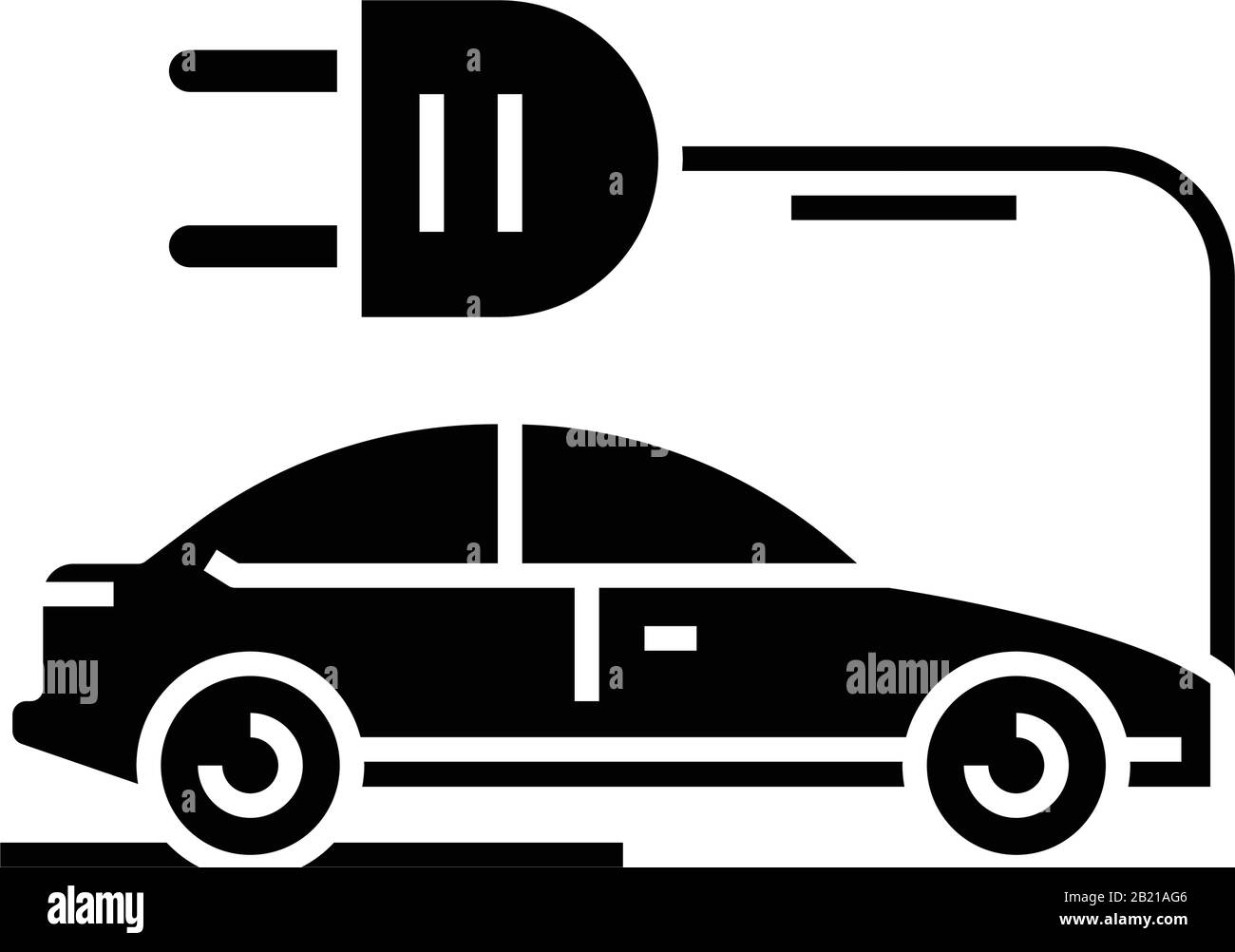 Elektrisches Auto, schwarzes Symbol, Konzeptabbildung, Vektor-Flachsymbol, Glyph-Zeichen. Stock Vektor