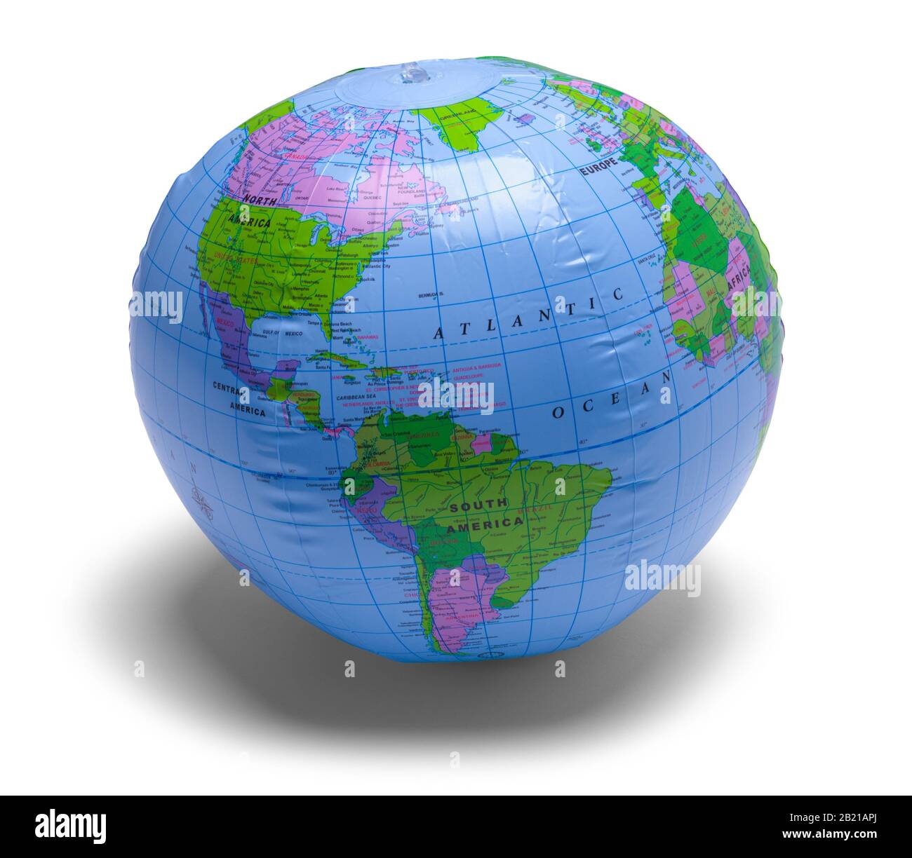 Aufblasbare Globe Earth Isoliert auf weißem Hintergrund. Stockfoto