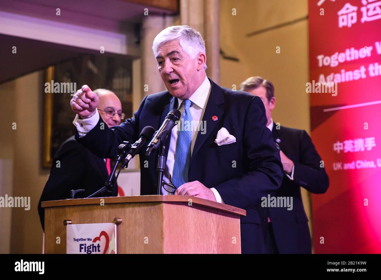 London, Großbritannien. Februar 2020. Moderator John McLean bei China-UK United Wir Stehen zusammen, um am 28. Februar 2020 in London, Großbritannien, gegen den #Covid19 in Guildhall zu kämpfen. Credit: Picture Capital/Alamy Live News Stockfoto