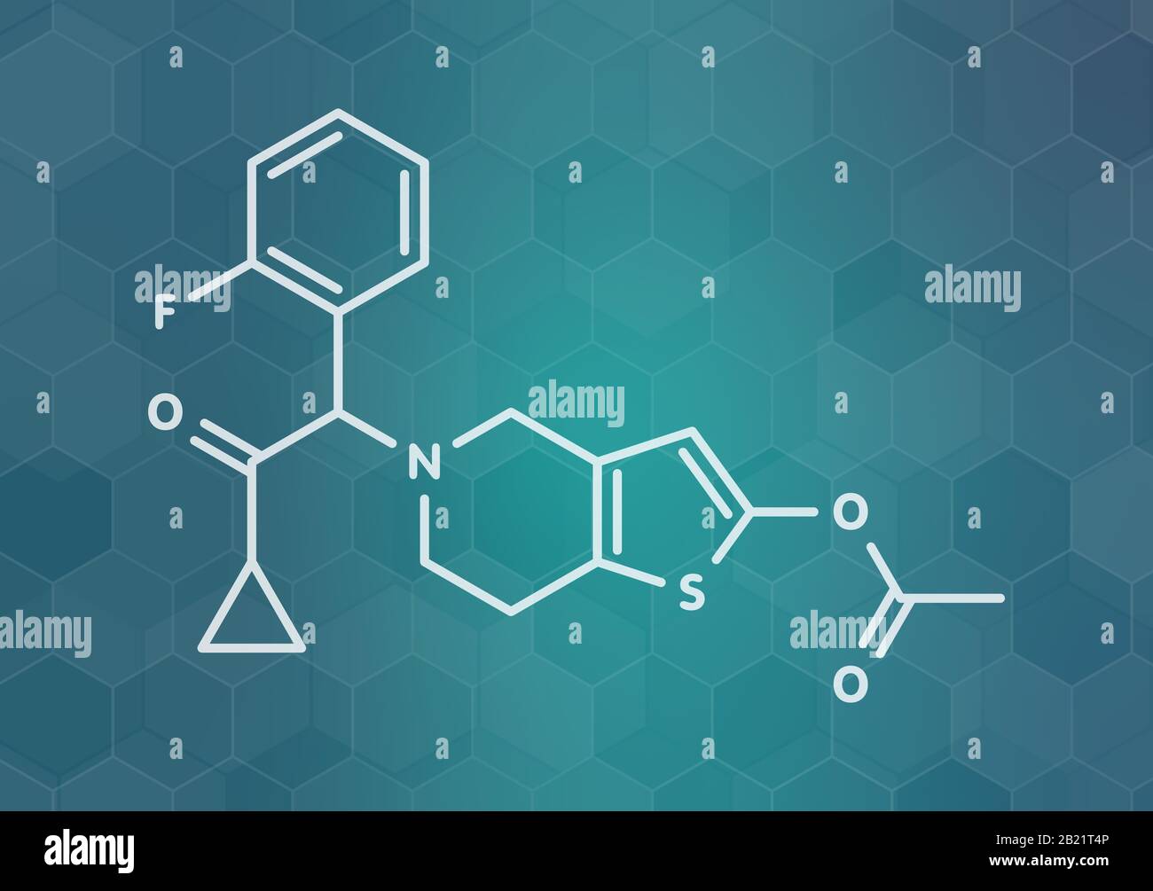 Prasugrel Thrombozytenhemmer Drug Molecule, Abbildung Stockfoto