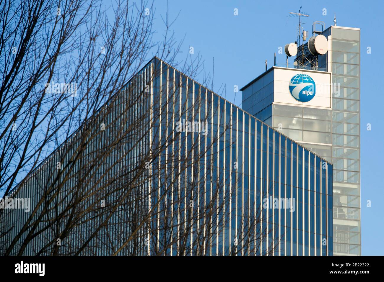 Ein Logo außerhalb des Hauptquartiers der Air Line Pilots Association (ALPA) in Tysons, Virginia, am 23. Februar 2020. Stockfoto