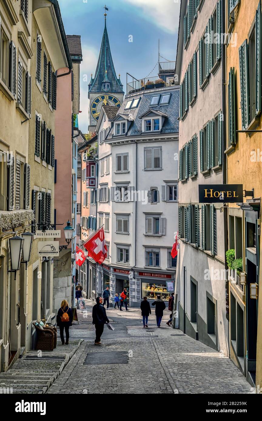 Im Zentrum von Zürich, Schweiz im Frühjahr Stockfoto