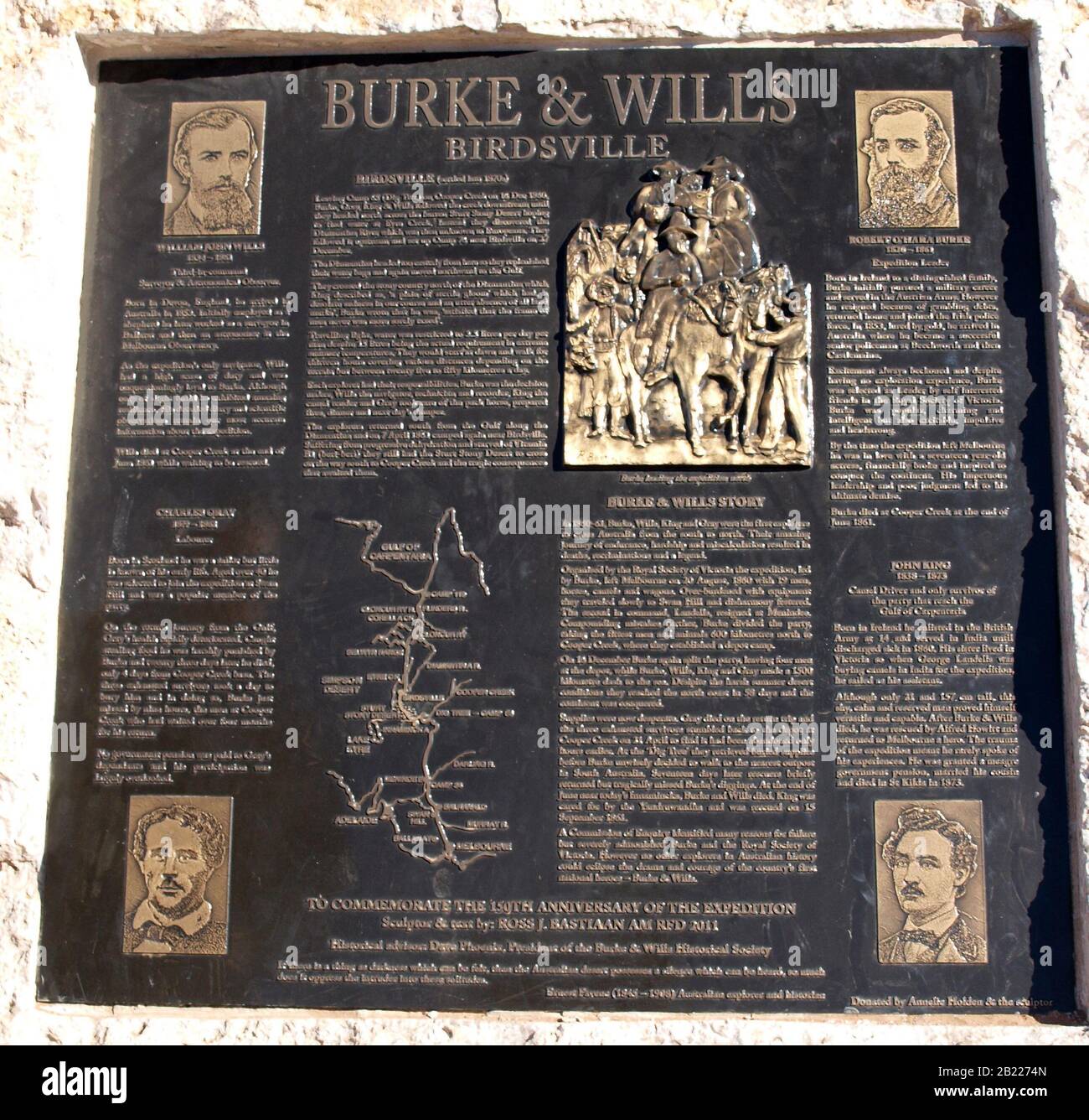 Burke und Wills Plaque in Birdsville Stockfoto