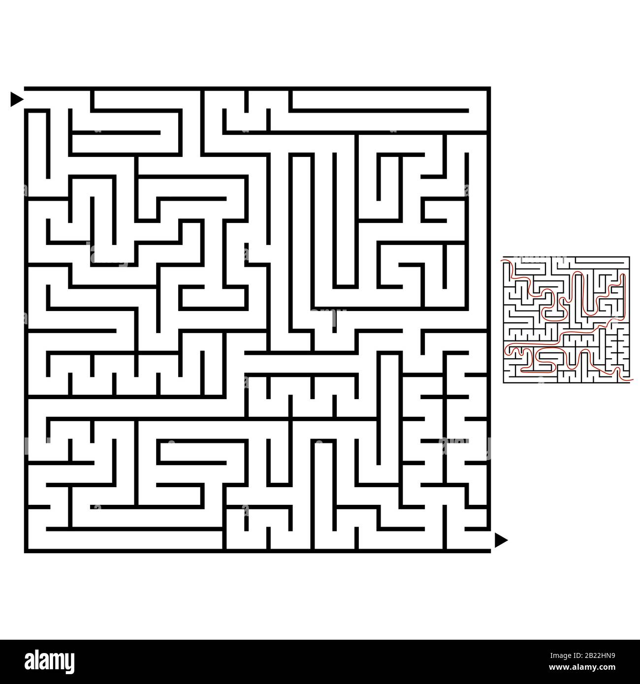 Abstraktes quadratisches Labyrinth mit schwarzem Schlaganfall. Ein interessantes Spiel für Kinder und Erwachsene. Einfache flache Vektordarstellung isoliert auf weißem Backgrou Stock Vektor
