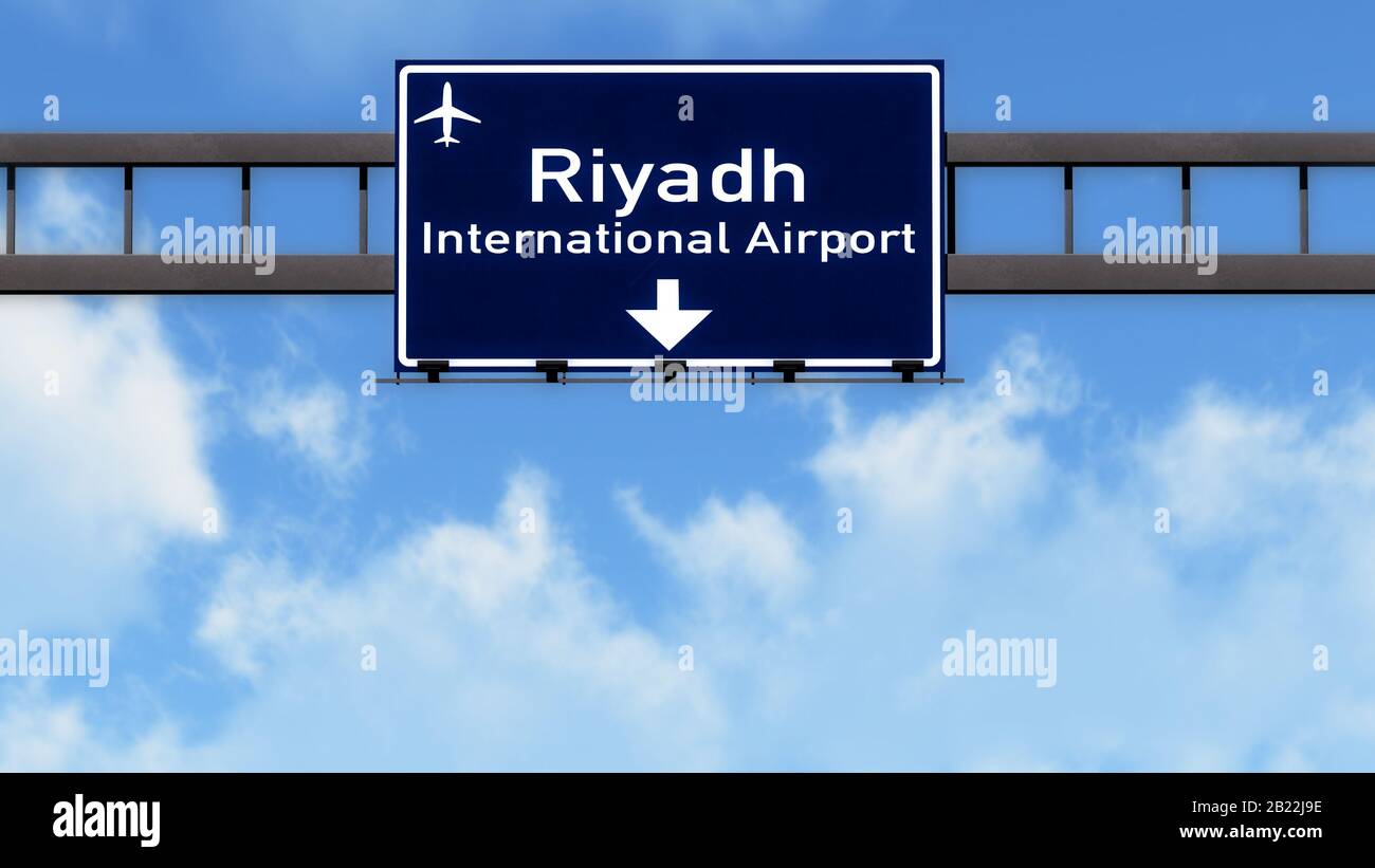 Riad Airport Highway Road Schild 3D-Abbildung Stockfoto