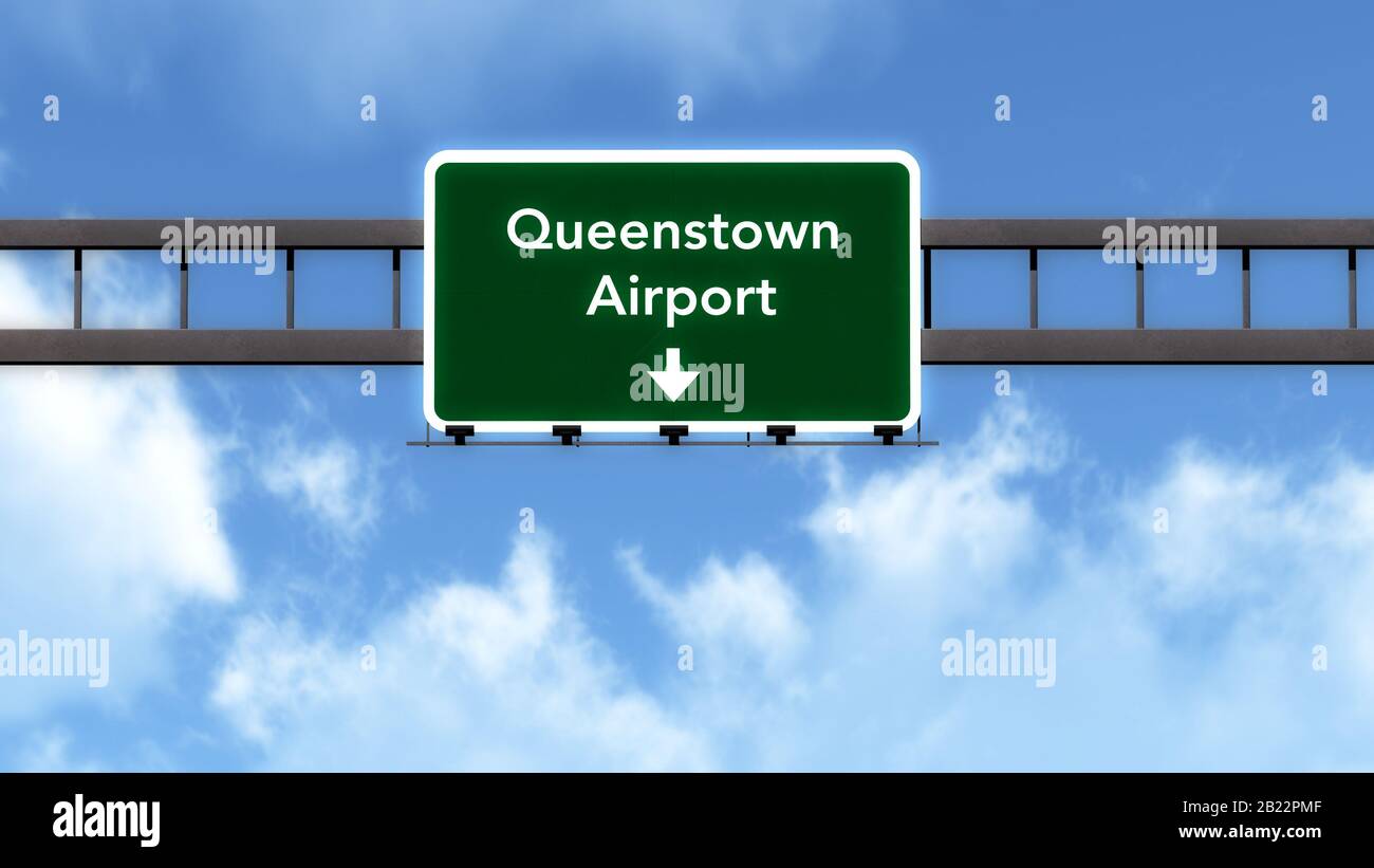Queenstown New Zealand Airport Highway Road Schild 3D-Abbildung Stockfoto