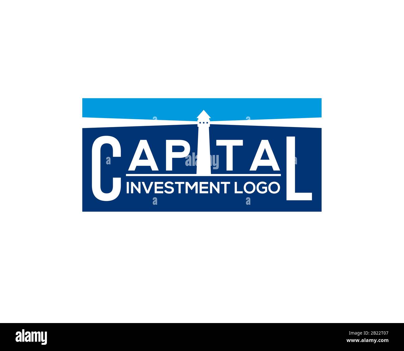 Kapitalfondsfinanzierung Investitionslogo mit Leuchtturmgebäude AS Negatives Leerzeichen Stock Vektor