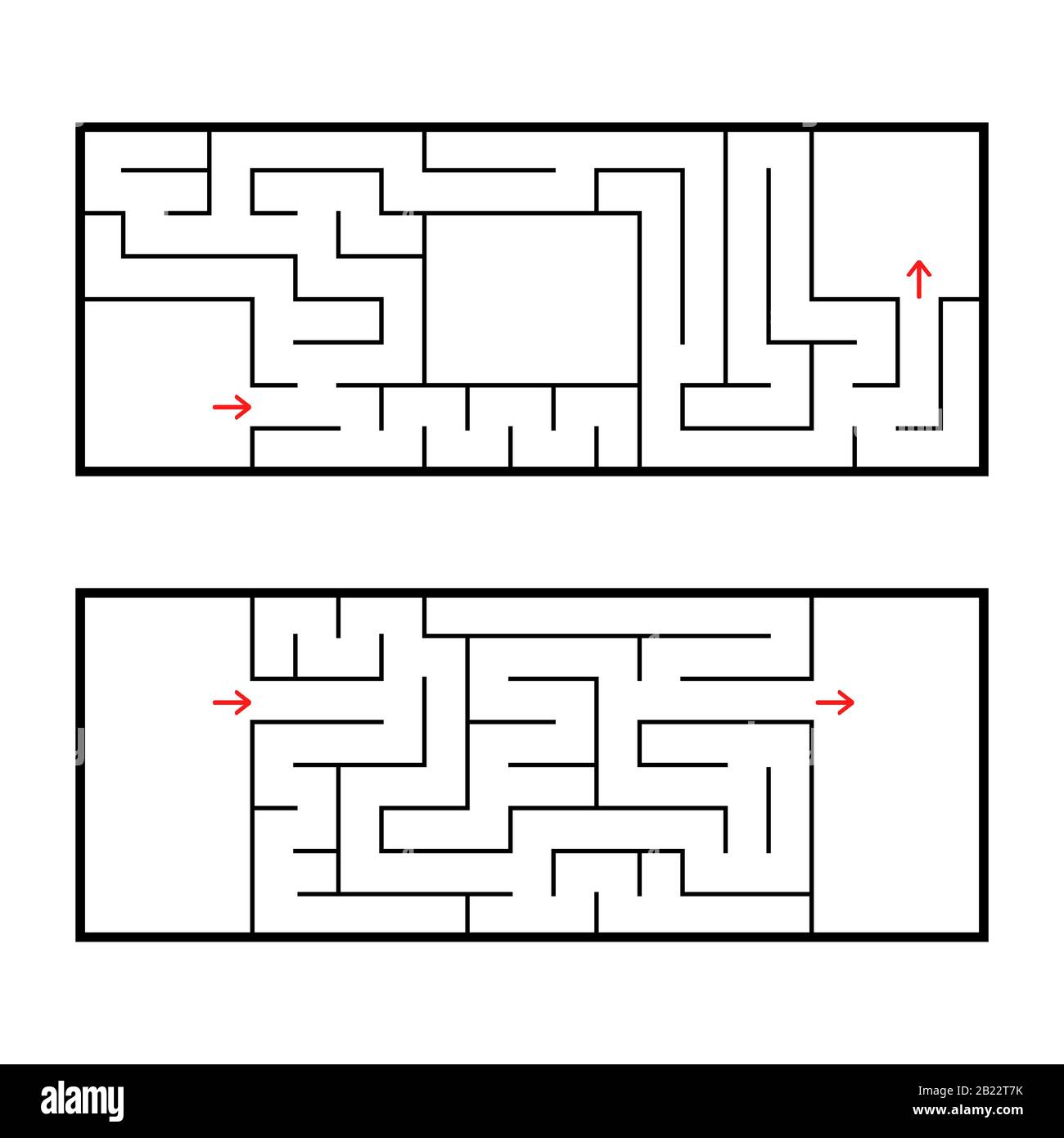 Zwei rechteckige Labyrinthe. Ein interessantes und nützliches Spiel für Vorschul-Spieler. Einfaches Puzzle. Einfache flache Vektordarstellung isoliert auf weißem B. Stock Vektor