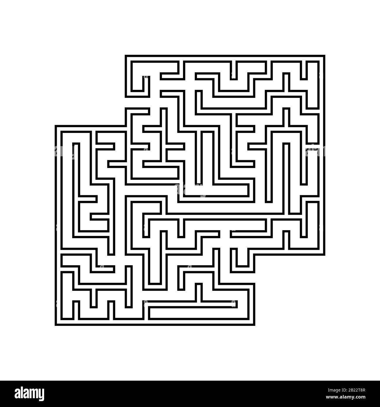 Schwarzes quadratisches Labyrinth. Ein Spiel für Kinder. Einfache flache Vektorgrafiken isoliert auf weißem Hintergrund. Mit einem Platz für Ihre Bilder Stock Vektor
