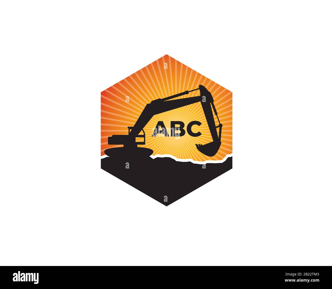 Hexagon exavavator und Baggeremblem Logo-Vorlage mit Alphabebeth-Schriftzug Stock Vektor