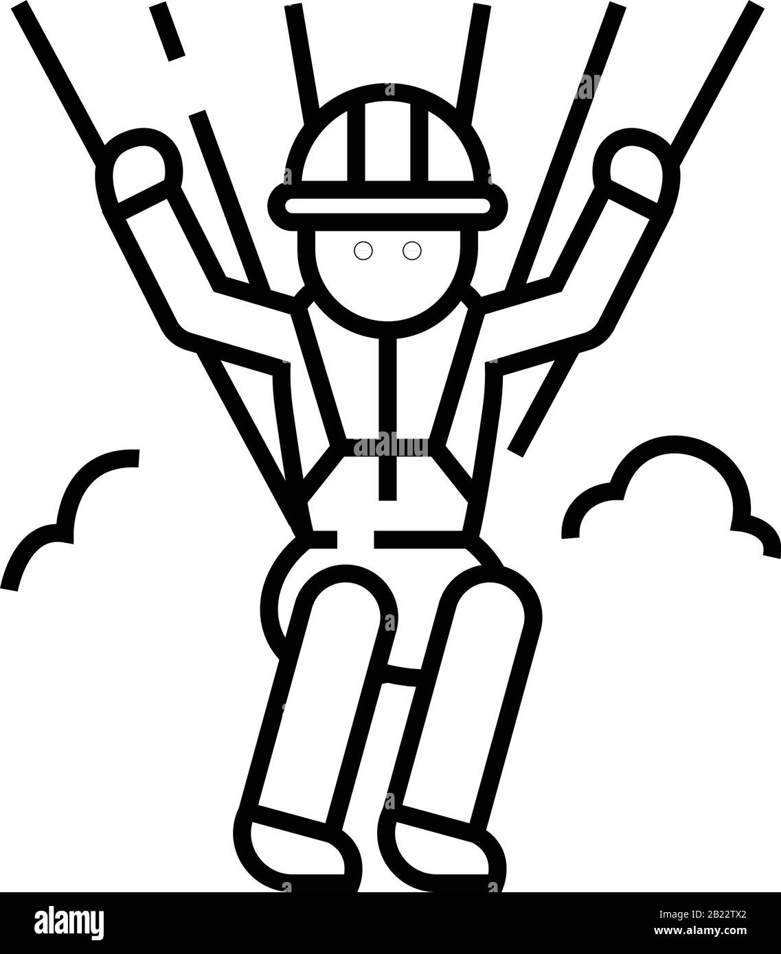 Symbol für Fallschirmspringerlinie, Konzeptzeichen, Konturvektorabbildung, lineares Symbol. Stock Vektor