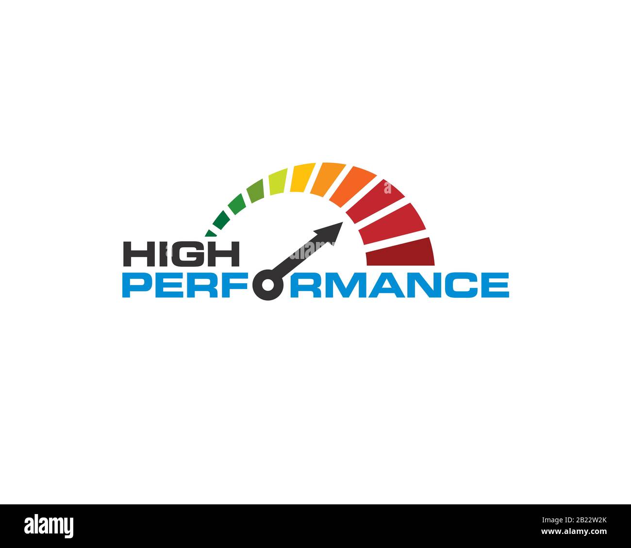 Logo mit Hochleistungs-Geschwindigkeitskennzeichen mit Darstellung der Geschwindigkeitsanzeige Anzeige auf maximale Leistung Stock Vektor