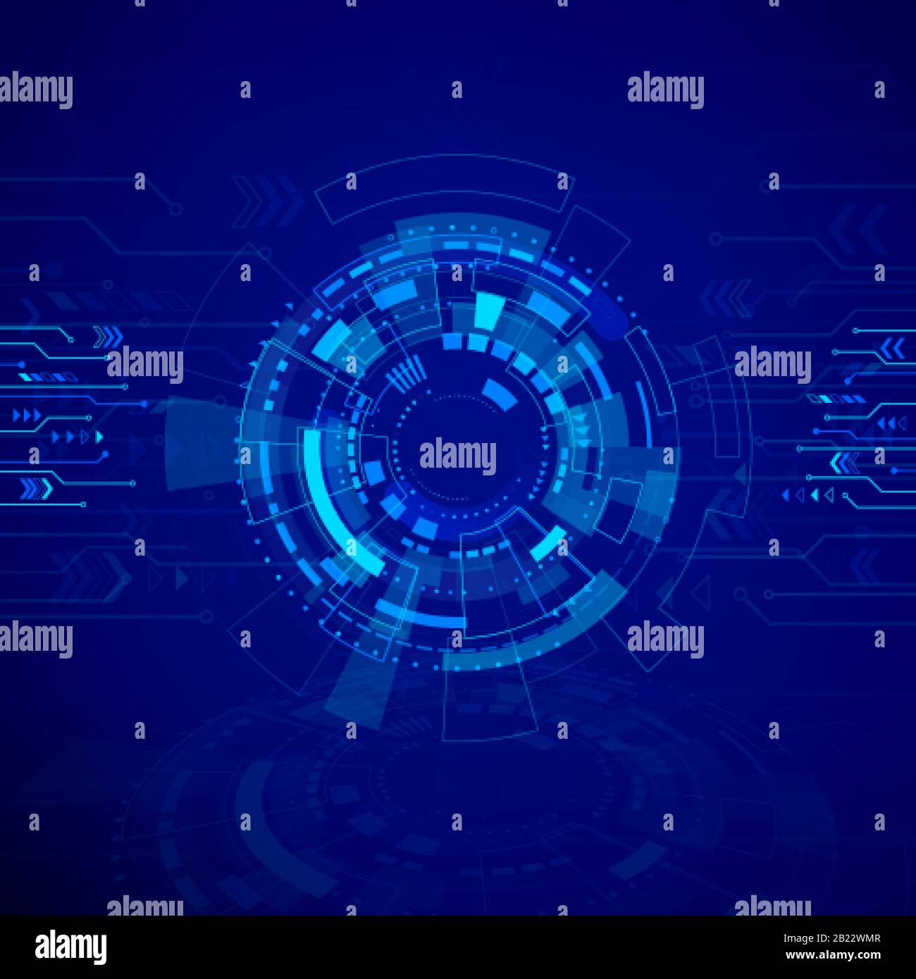 Kreisen Sie den blauen Hintergrund der abstrakten Technologie ein. Hintergrund des SCI FI Cyberspace. Zukünftiges Innovationskonzept. Vektorgrafiken Stock Vektor