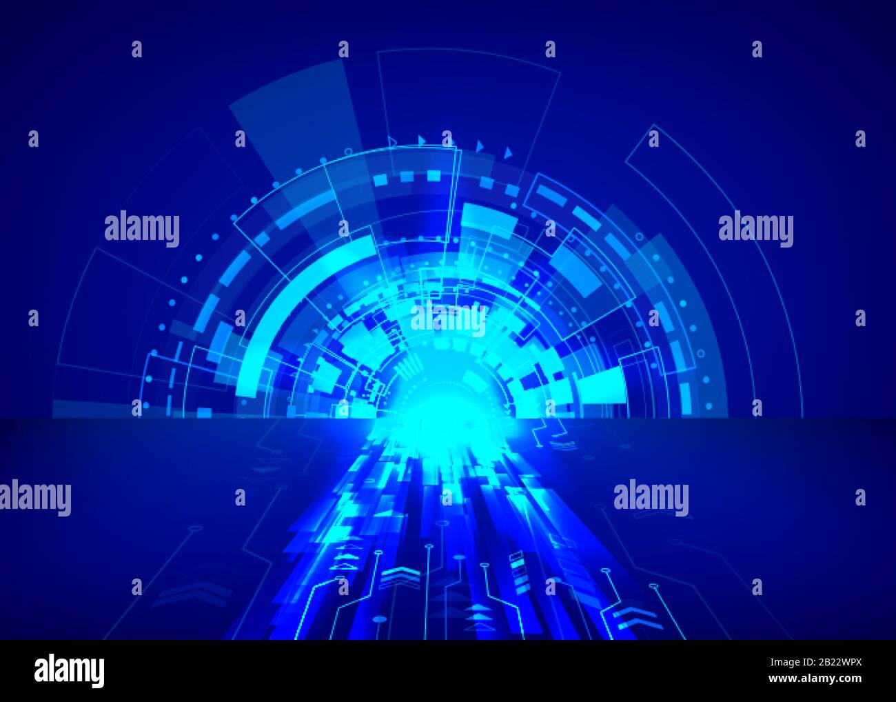 Abstrakter Hintergrund der Sci-Fi-Technologie. Futuristisches Cyber-System in blauen Farben. Hintergrundbild zur Geschäftstechnologie. Vektorgrafiken Stock Vektor