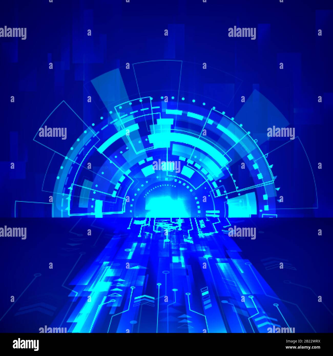 Abstrakter Hintergrund der Sci-Fi-Technologie. Futuristisches Cyber-System in blauen Farben. Vektorgrafiken Stock Vektor