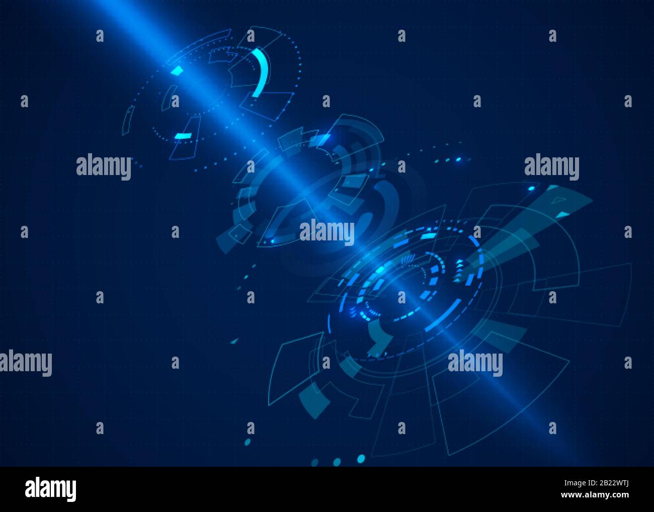 SCI FI abstrakter Cyberspace Hintergrund mit Lichtstrahl. Futuristisches Technologiekonzept mit HUD-Elementen. Vektordarstellung Stock Vektor